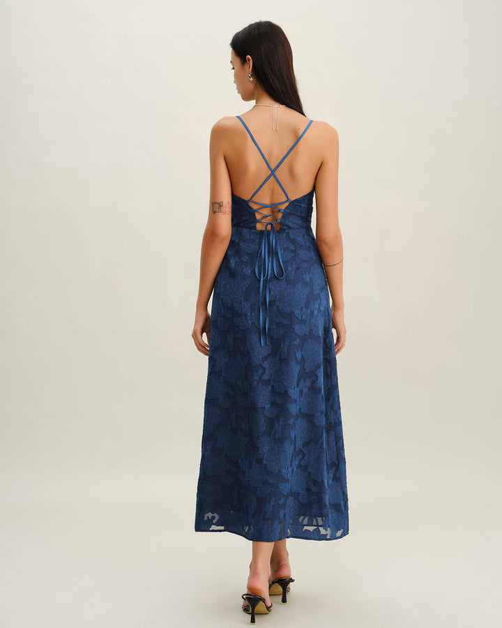 ELARA – JACQUARD SLIP BACKLESS MAXI DRESS