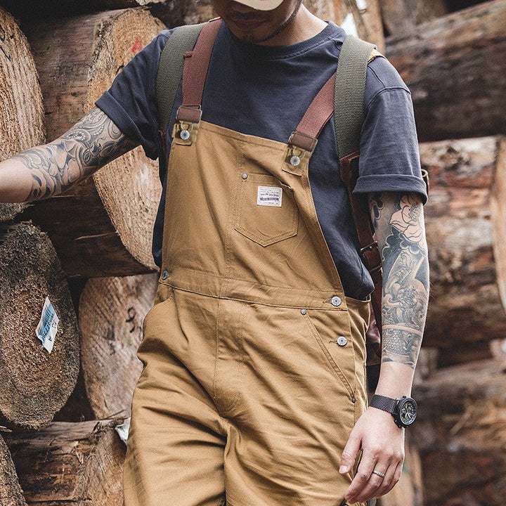 Brown Canvas Overalls with Duck Bib