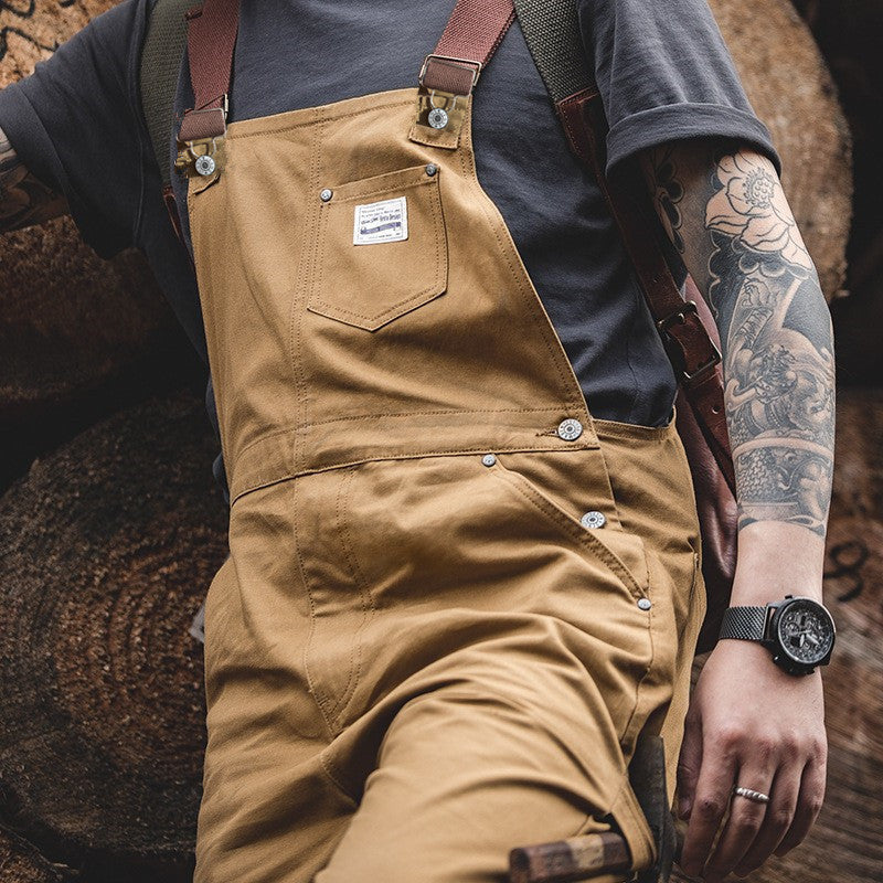 Brown Canvas Overalls with Duck Bib