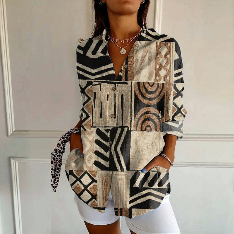 AURINDELLE – VINTAGE ABSTRACT PRINT SHIRT DRESS