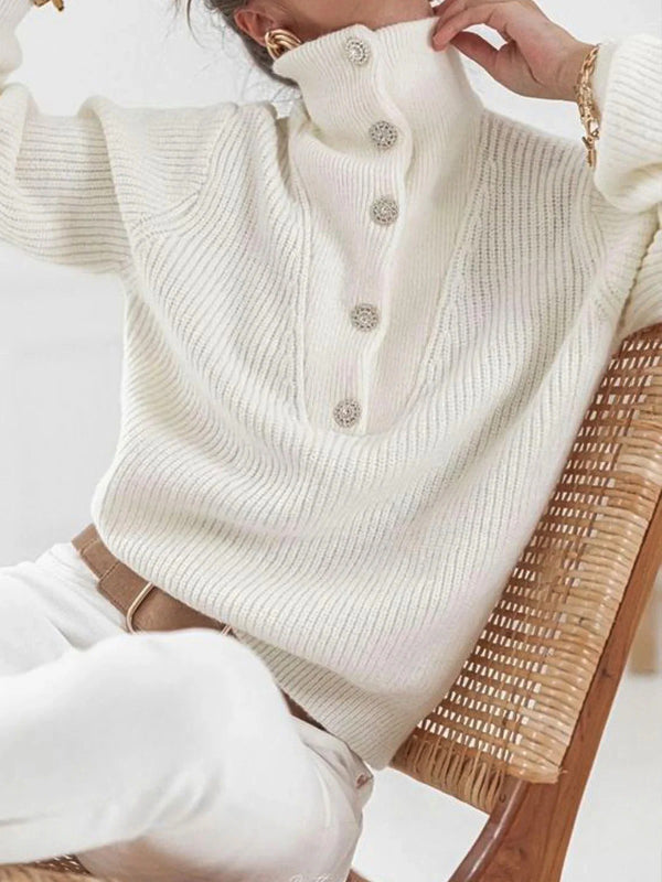 Cassie - Buttoned High-Neck Sweater