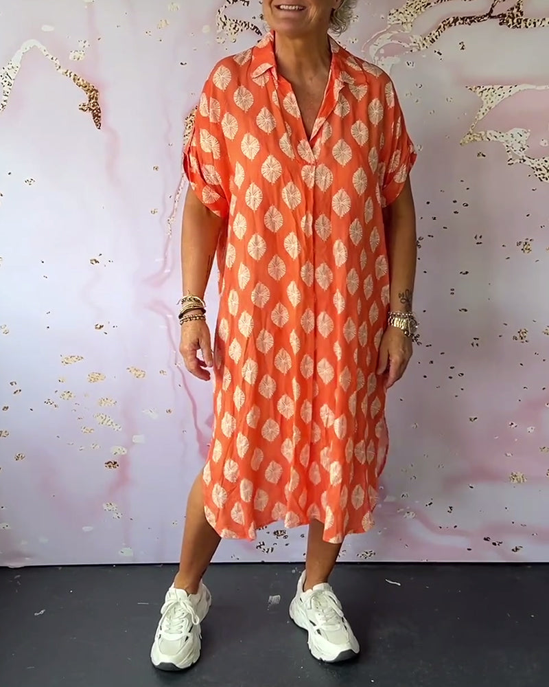 ELEANORA – LOOSE LAPEL PRINTED SHIRT DRESS