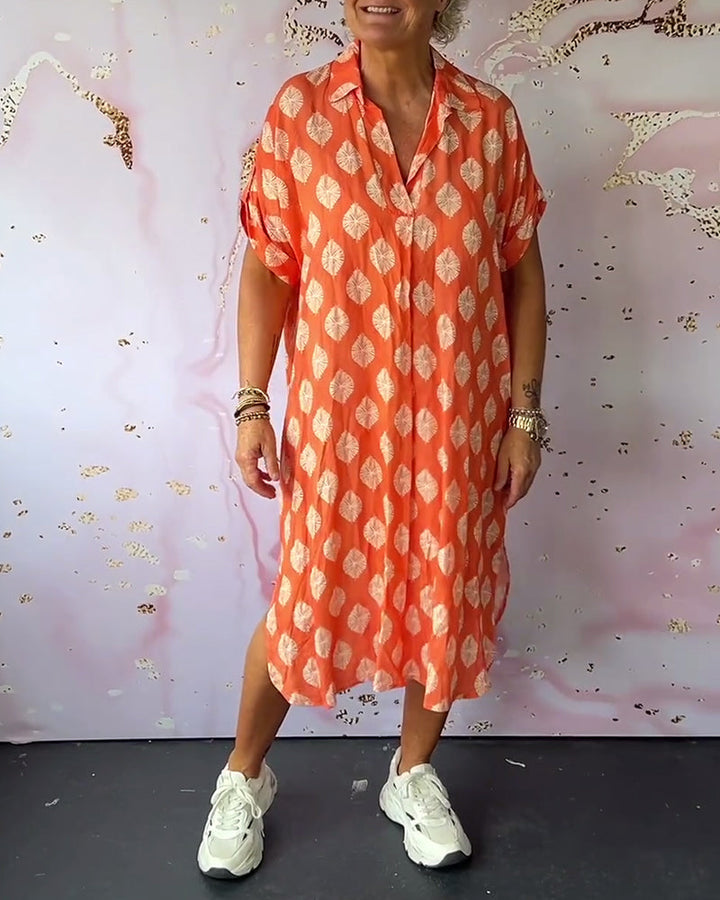 ELEANORA – LOOSE LAPEL PRINTED SHIRT DRESS