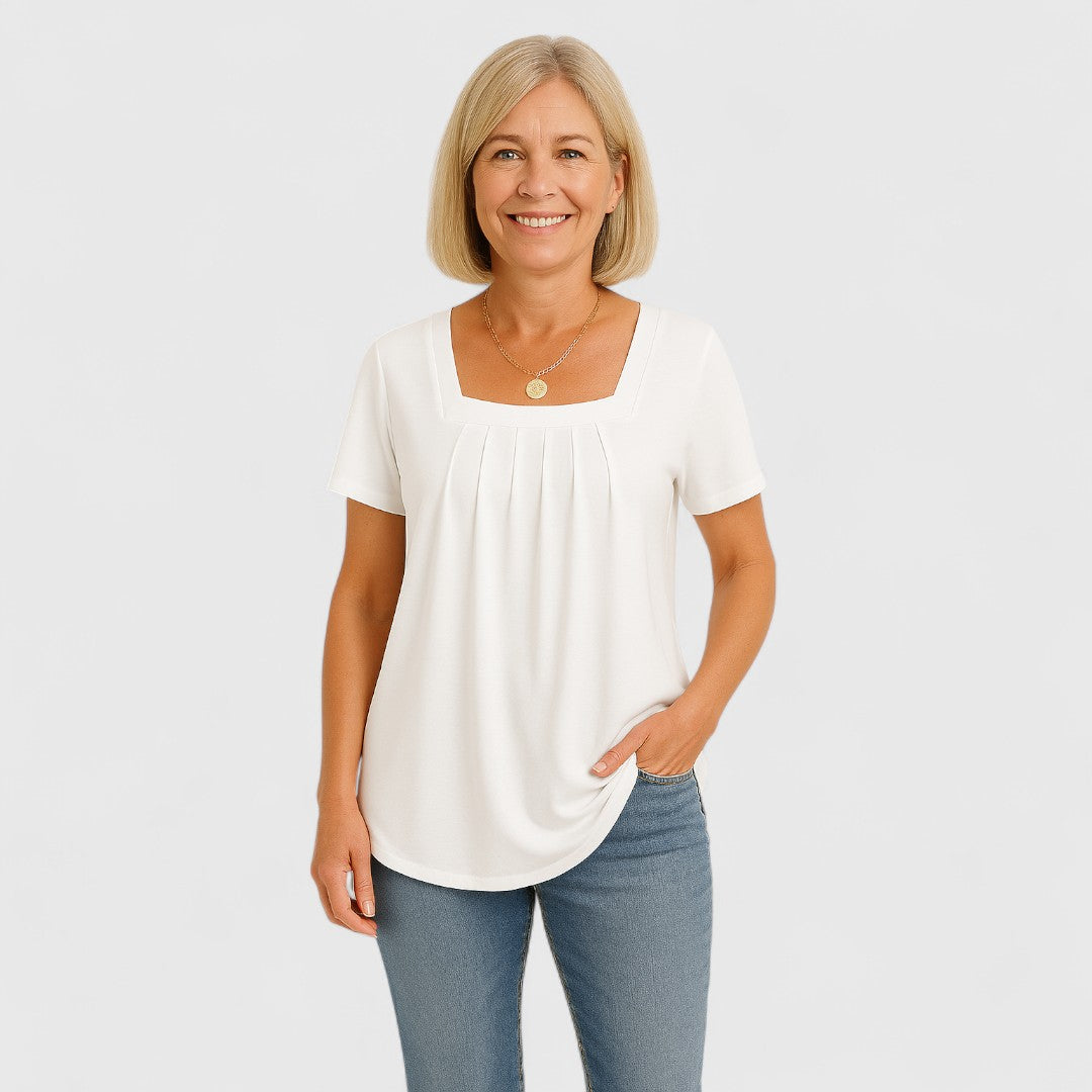 ZAYLA – PLEATED SQUARE NECK BLOUSE
