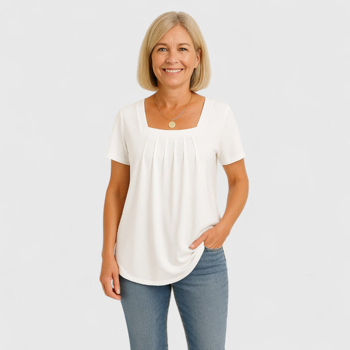 ZAYLA – PLEATED SQUARE NECK BLOUSE