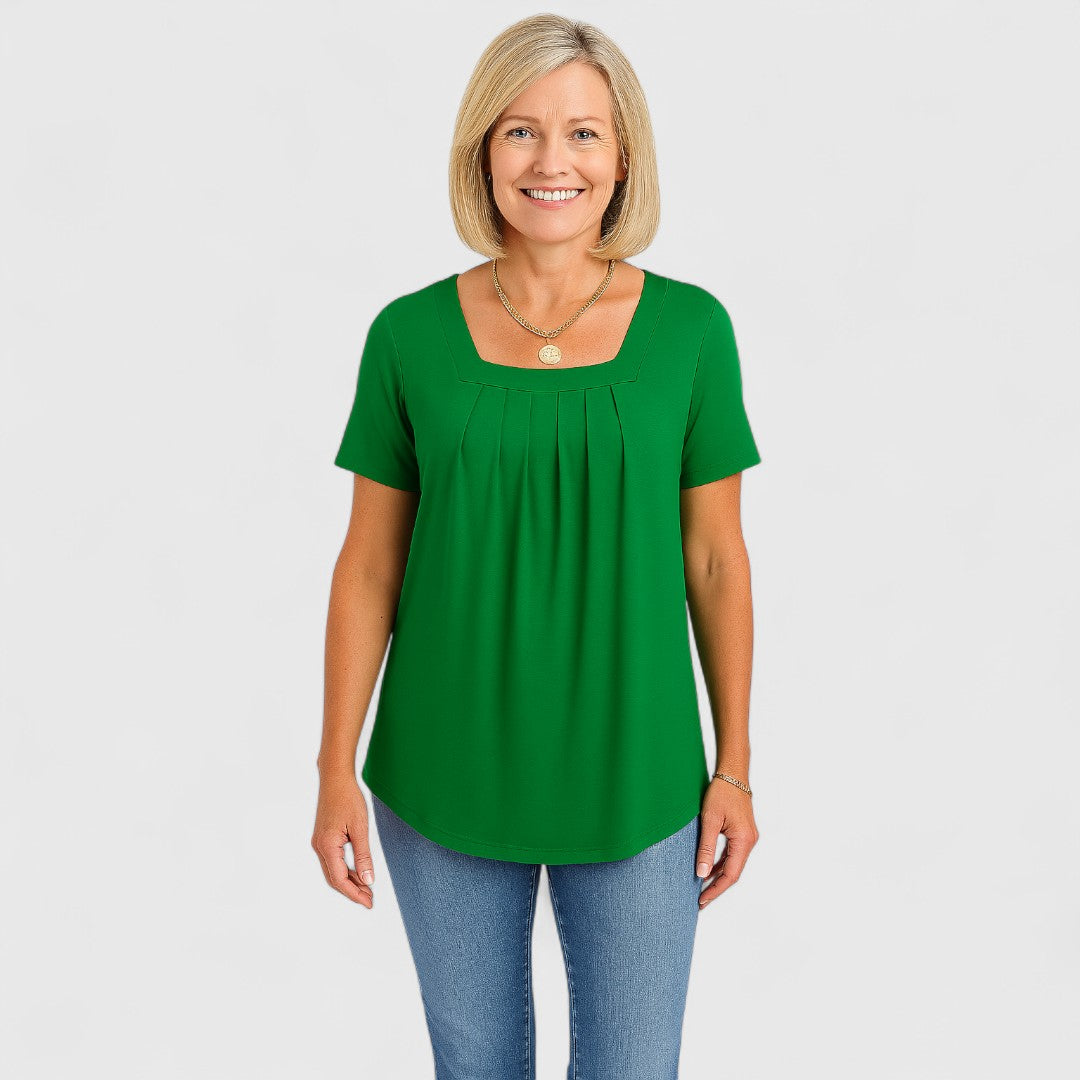 ZAYLA – PLEATED SQUARE NECK BLOUSE