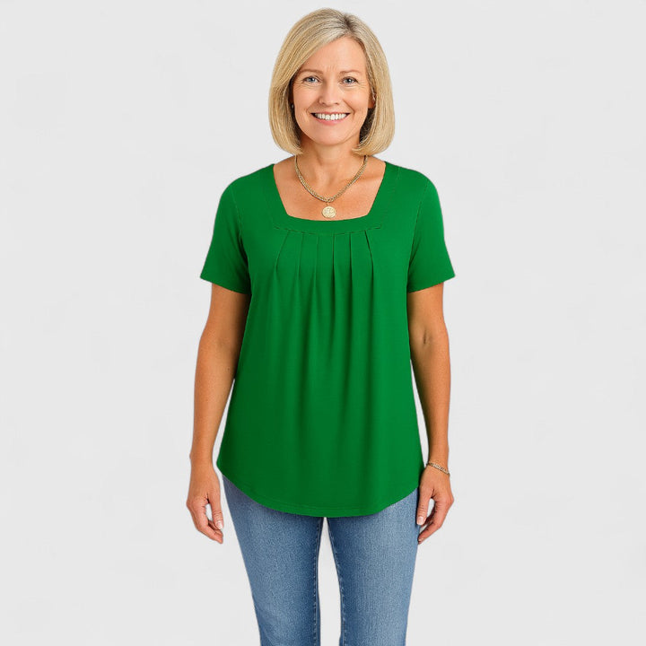 ZAYLA – PLEATED SQUARE NECK BLOUSE