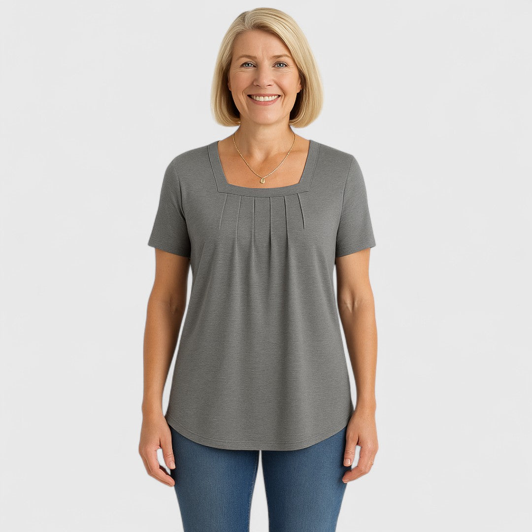 ZAYLA – PLEATED SQUARE NECK BLOUSE