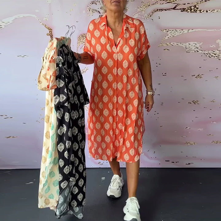 ELEANORA – LOOSE LAPEL PRINTED SHIRT DRESS