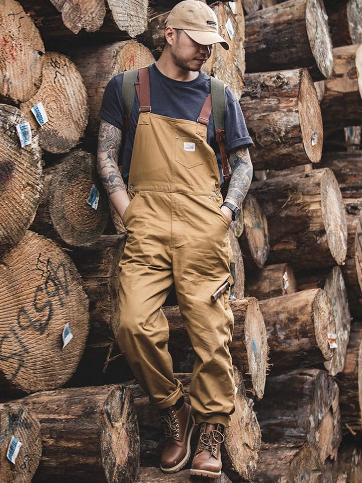 Brown Canvas Overalls with Duck Bib