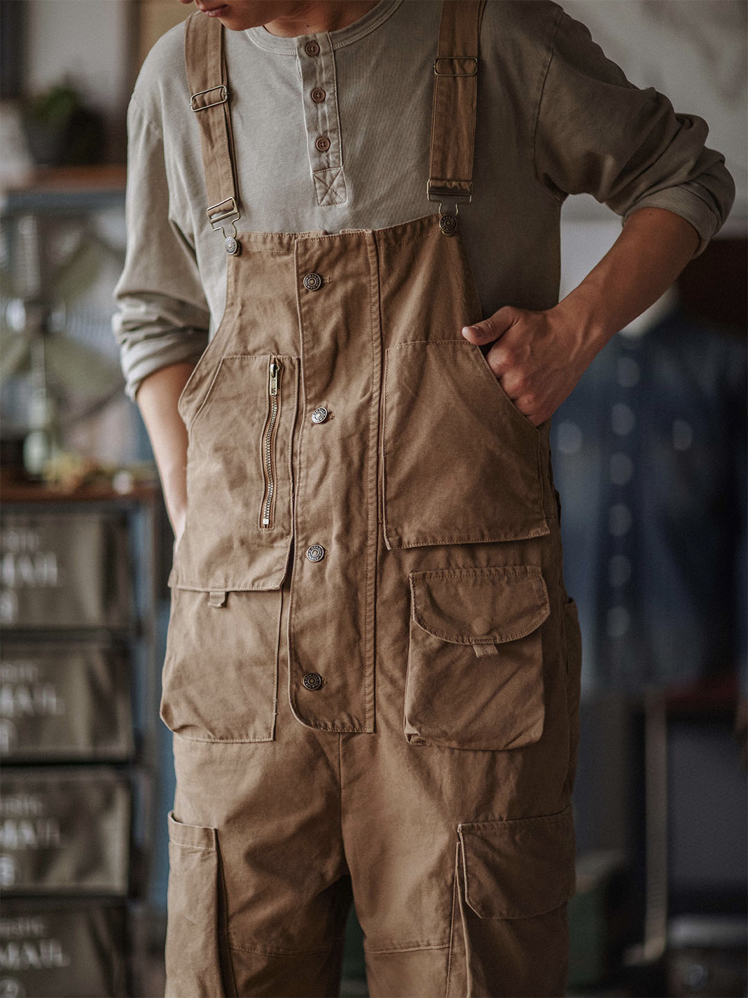 Canvas Cargo Dungarees for Men