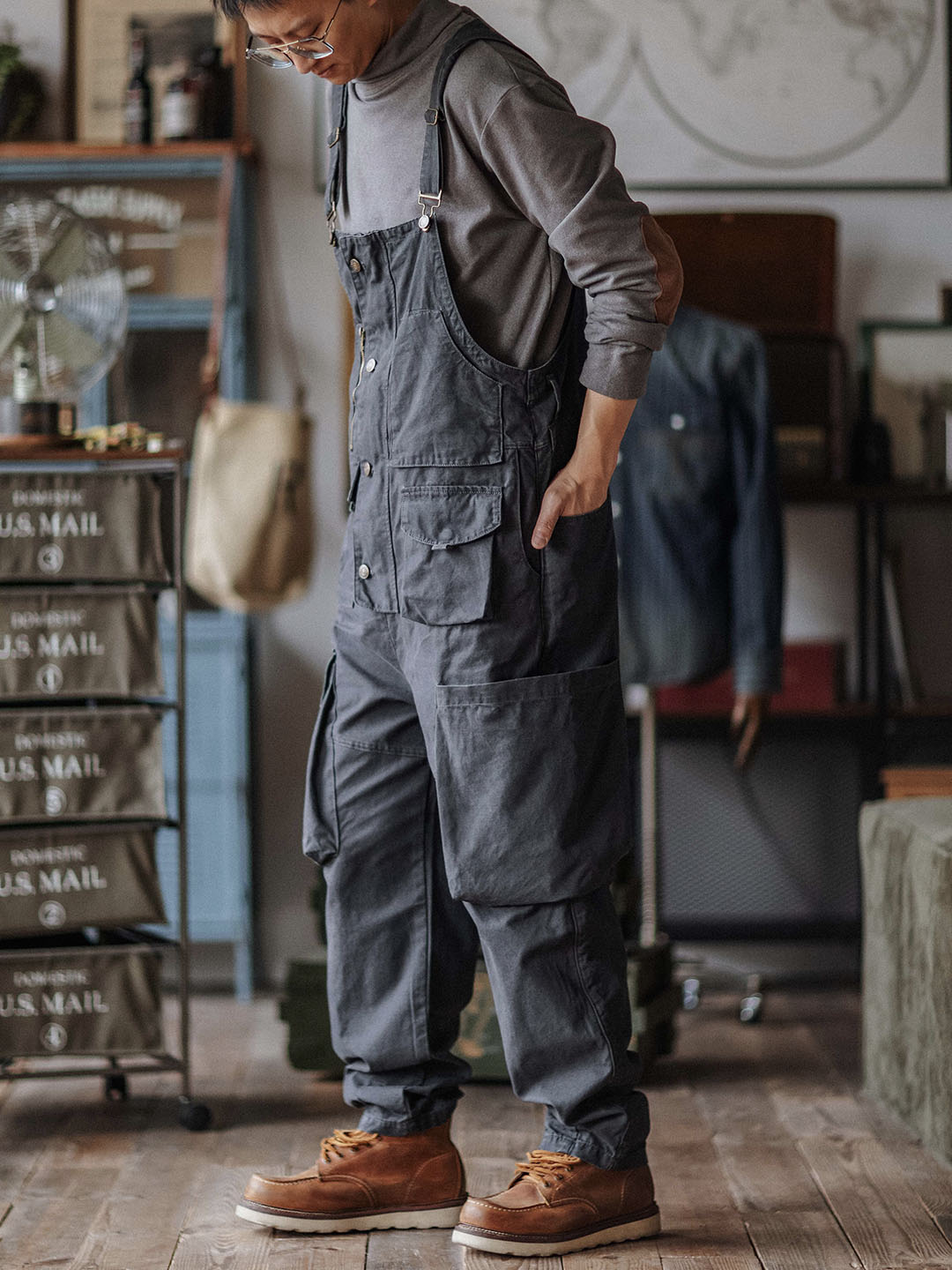 Canvas Cargo Dungarees for Men
