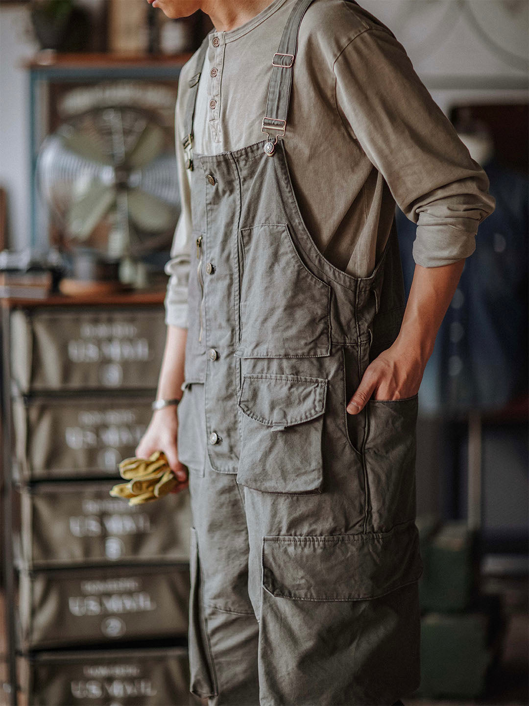 Canvas Cargo Dungarees for Men
