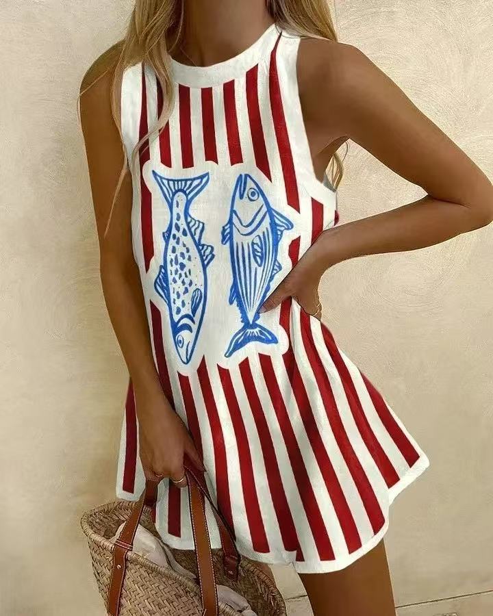 Delara - Mini Dress with Fish Print