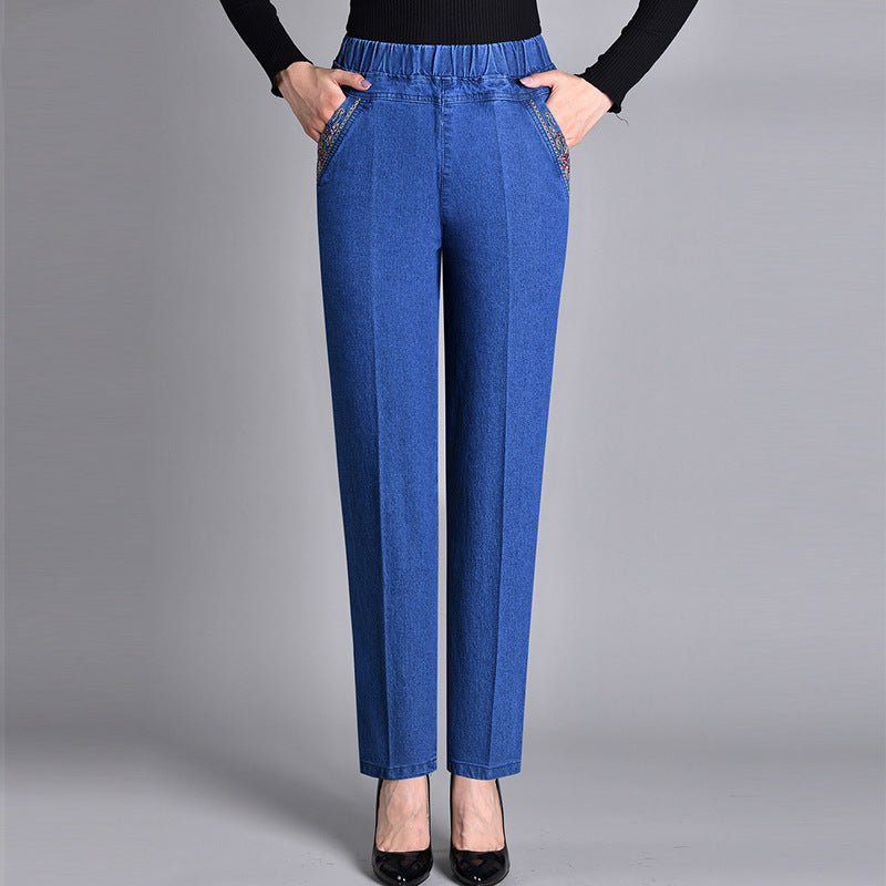SCARLET – WOMEN'S JEANS WITH SIDE POCKETS AND ELASTIC WAIST