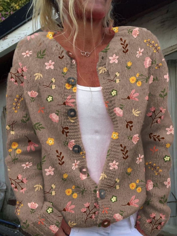 Floral Print Buttoned Casual Cardigan  Sweater