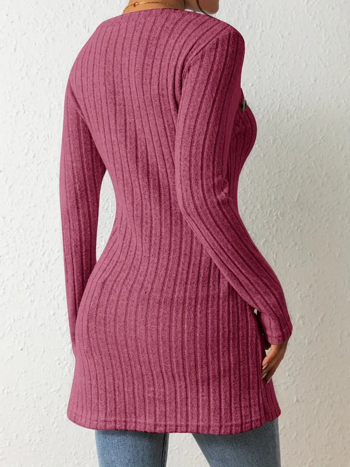 AVA – ASYMMETRICAL BUTTONED RIBBED TOP
