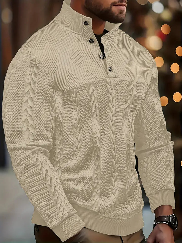 DAWSON – LONG SLEEVE HENLEY SWEATER WITH STRIPES