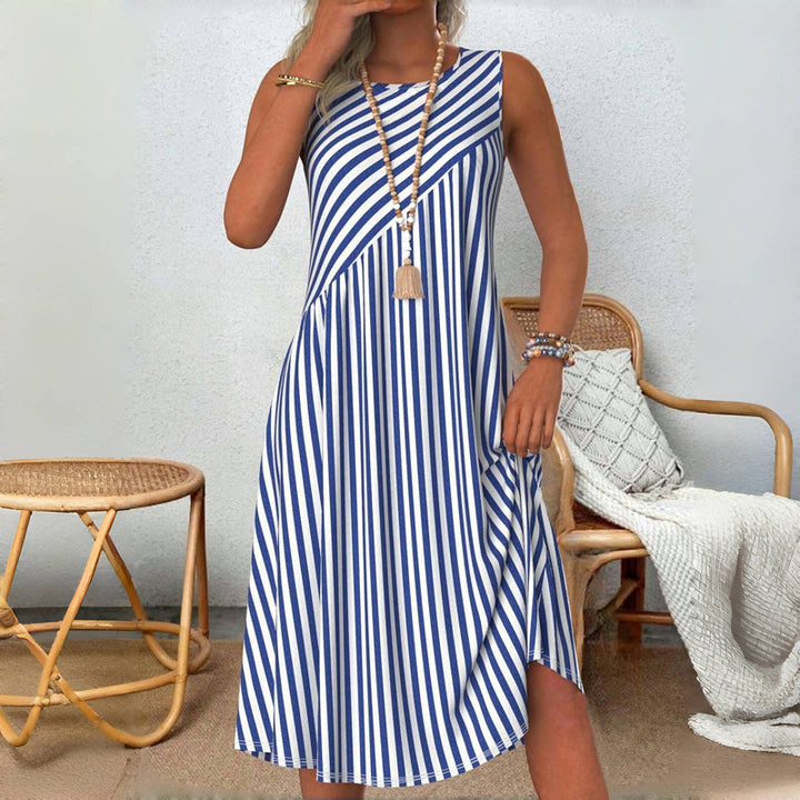 Heidi - Sleeveless Striped Tummy-Covering Summer Dress