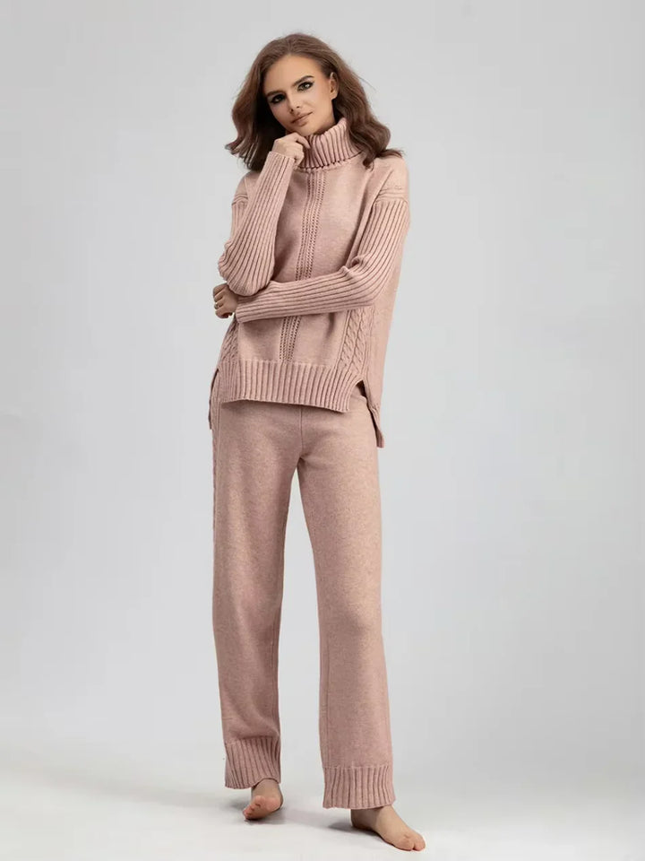 Scarlett - Chic High-Neck Knit Sweater & Loose Pants Set