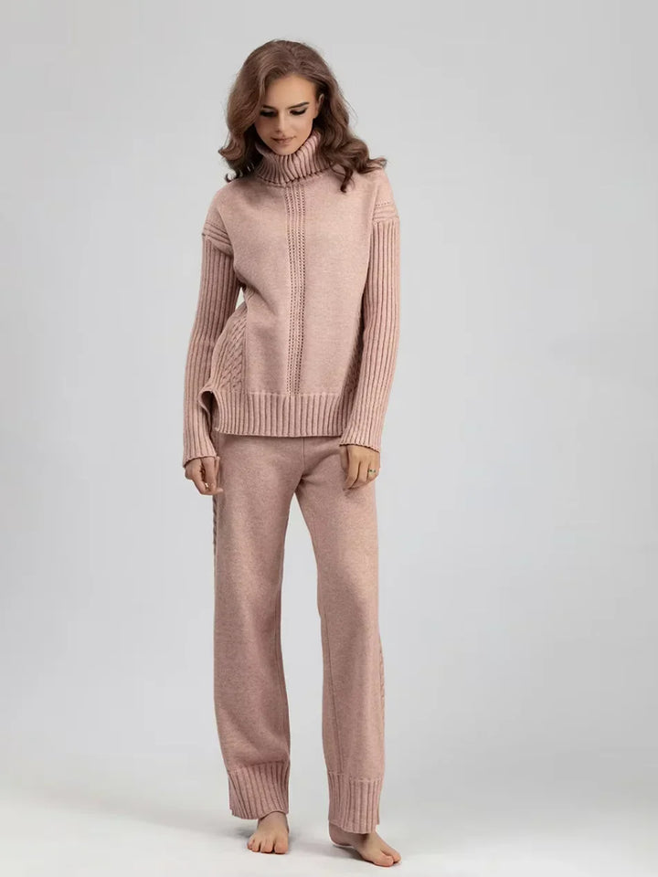 Scarlett - Chic High-Neck Knit Sweater & Loose Pants Set