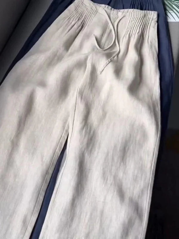 SYLVIANNE – WIDE LEG PANTS IN COTTON AND LINEN BLEND