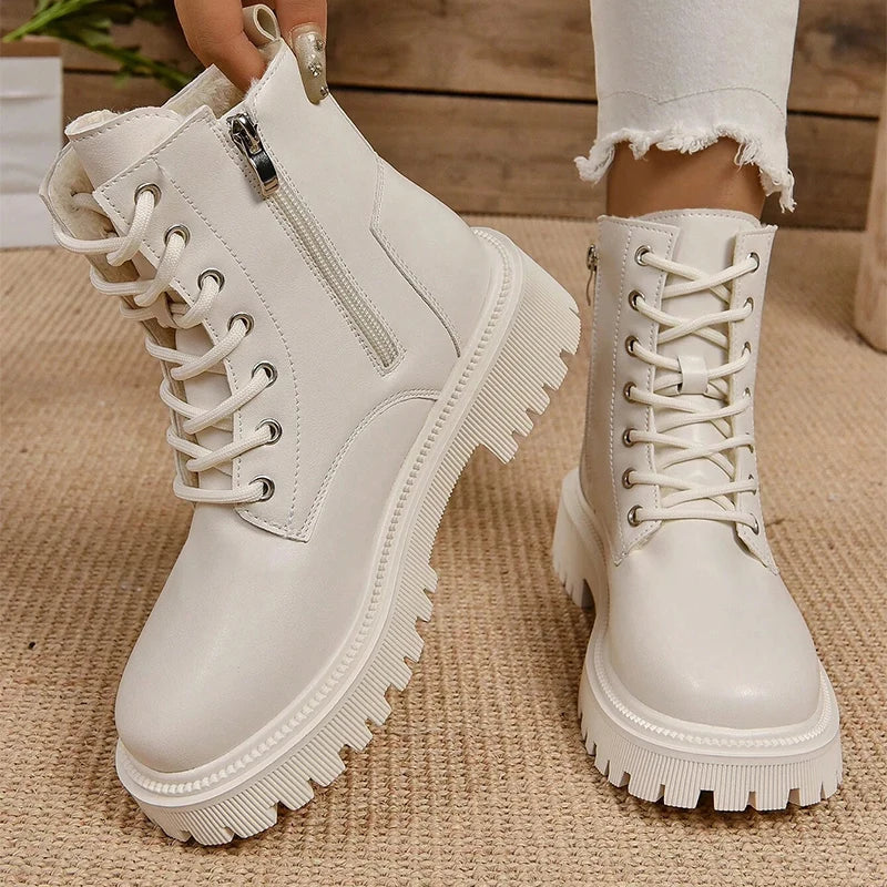 ChicPlush - Women's Plush Lace-Up Ankle Boots
