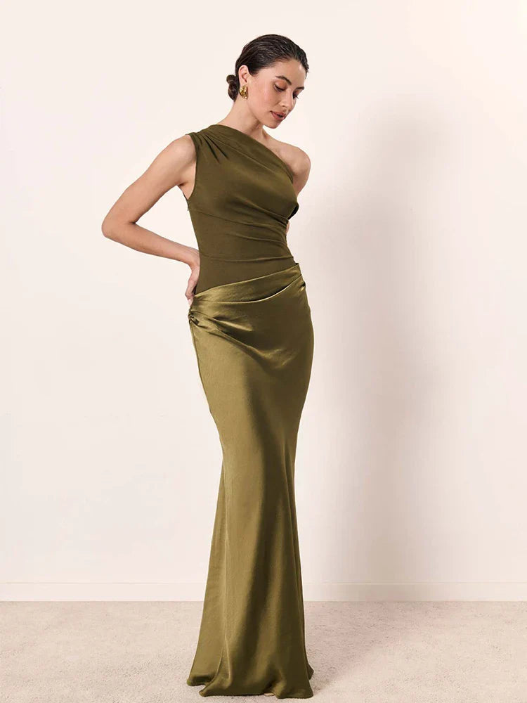 ALEIDA – ONE SHOULDER SATIN MAXI DRESS