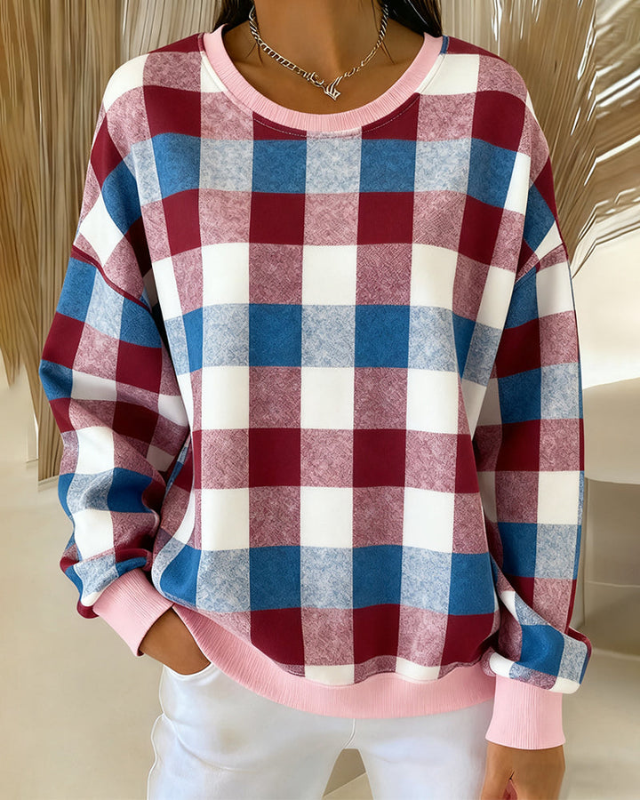CALENIRAE – ROUND NECK PLAID SWEATSHIRT
