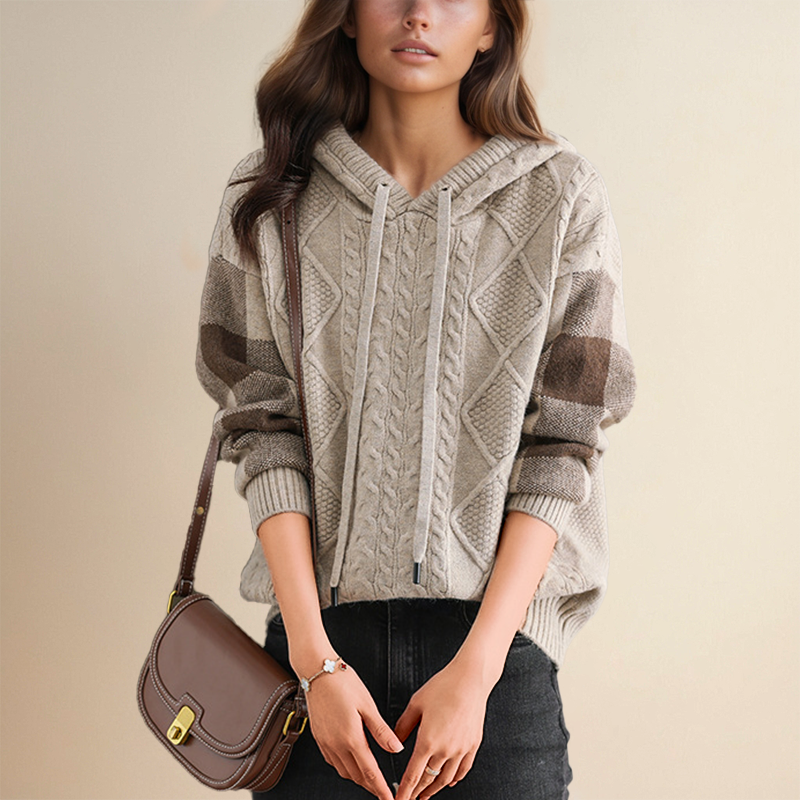 Emily - Cable Knit Hoodie Sweater