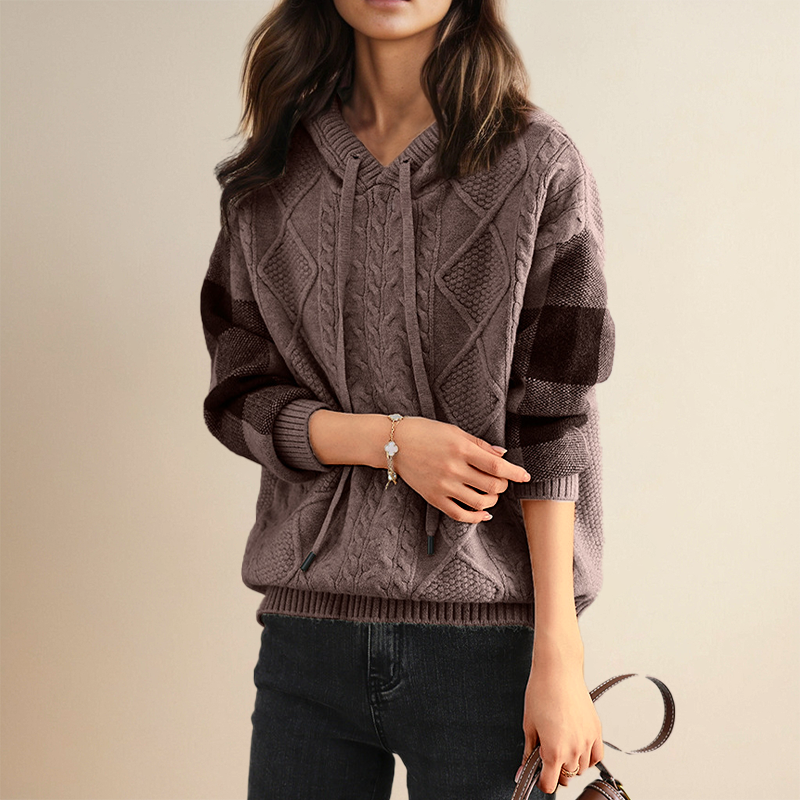 Emily - Cable Knit Hoodie Sweater