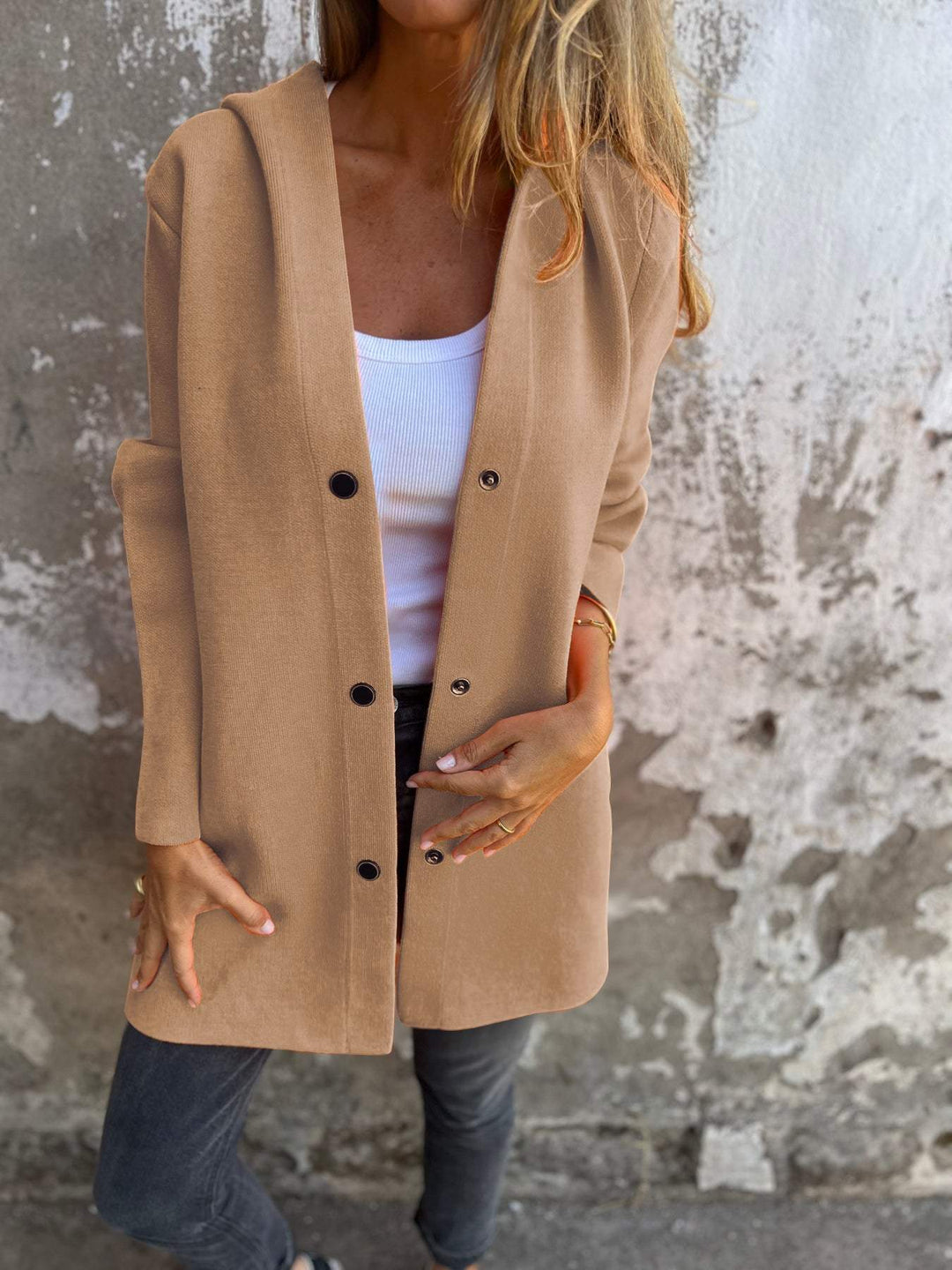Jacqueline - Casual Hoodie Jacket with Buttons