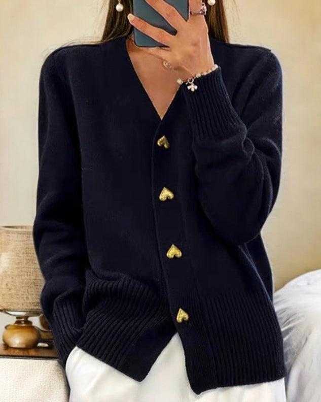 AETHRYNN – ELEGANT HEART BUTTON CARDIGAN