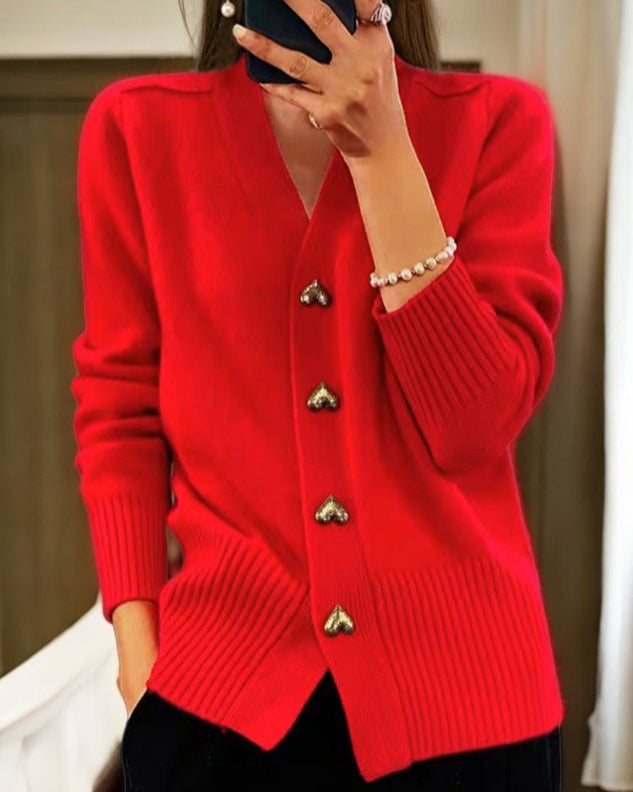 AETHRYNN – ELEGANT HEART BUTTON CARDIGAN